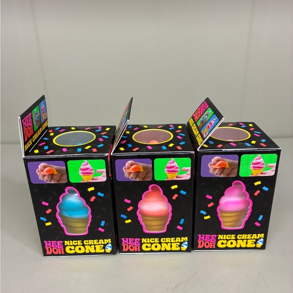 NeeDoh Nice Cream Cone SET OF 3 Nee Doh Ice Cream Cone Toy Pink Orange Blue NEW - Picture 2 of 4